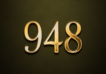 Old gold effect of 948 number with 3D glossy style Mockup.	