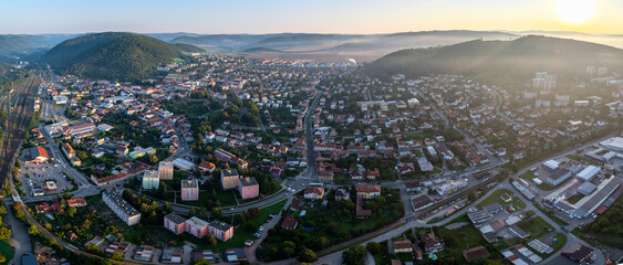 Aerial shot of Tišnov city centre, Czech republic