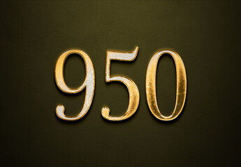 Old gold effect of 950 number with 3D glossy style Mockup.	