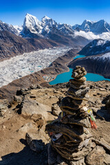 Panoramic vew over glacier and lake in himalayas