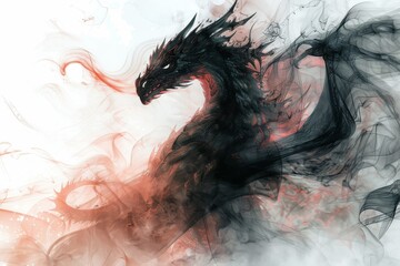 Dragon guardian illustration on a soft transparent white backdrop, ideal for medieval-themed artworks