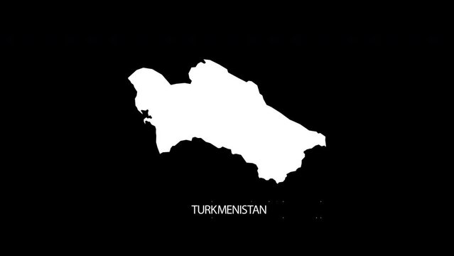 Digital revealing and zooming in on Turkmenistan Country Alpha video with Country Name revealing background | Turkmenistan country Map and title revealing alpha video for editing template conceptual