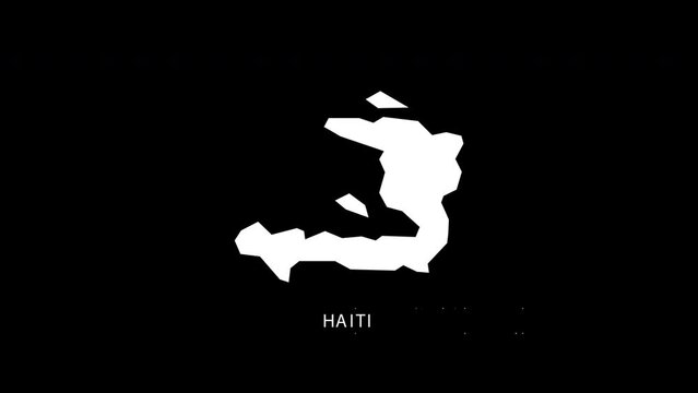 Digital revealing and zooming in on Haiti Country Map Alpha video with Country Name revealing background | Haiti country Map and title revealing alpha video for editing template conceptual