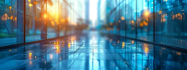Foto op Aluminium Abstract Window of Modern Business Office Building with Blurred Glass Wall for Business Concept Background. Perspective View, Aerial Shot, Blurry Corporate Workspace. Blue-Toned Abstract Window.4k    © Da