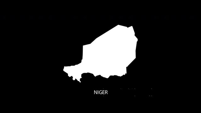 Digital revealing and zooming in on Niger Country Map Alpha video with Country Name revealing background | Niger country Map and title revealing alpha video for editing template conceptual