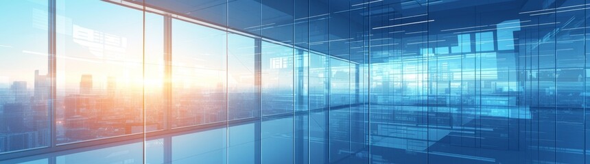 Abstract Window of Modern Business Office Building with Blurred Glass Wall for Business Concept Background. Perspective View, Aerial Shot, Blurry Corporate Workspace. Blue-Toned Abstract Window.4k 


