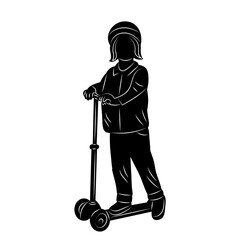 boy on a scooter walking silhouette on a white background vector