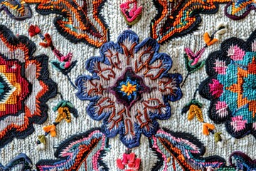 Colorful traditional embroidery with intricate patterns.