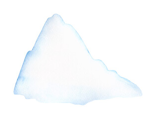 Watercolor illustration of a winter snowy mountain isolated on a white background, hand-drawn. A decorative element for a holiday, design, decoration. A lonely ice iceberg, a block. A mountain peak