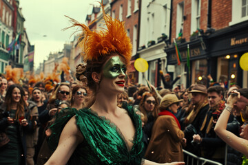 Obraz premium St. Patrick's Day Parade. Portrait of a girl participating in the parade