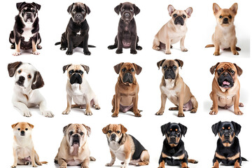 Photo Collection of dogs from various angles without shadows isolated on a white background
