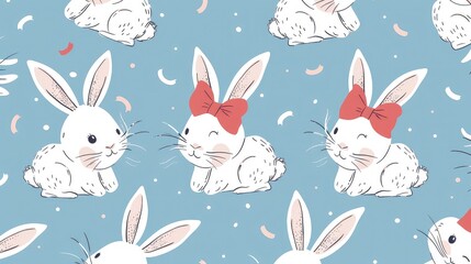 watercolor illustration, pink cute bunny, Easter rabbit, gift box, flowers, cloud, holiday clip art