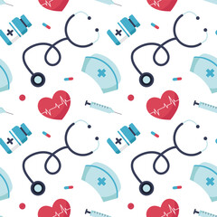 Doctors Day Seamless Pattern Design with Medical Equipment in Template Hand Drawn Cartoon Flat Illustration