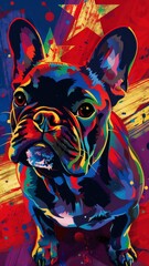 A colorful portrait of a French bulldog.