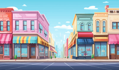 Obraz premium Street of shop buildings background vector illustration