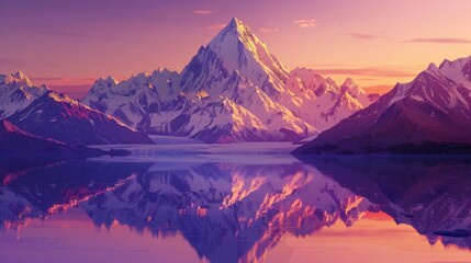 Mountain reflected in lake at sunset, creating a serene natural landscape