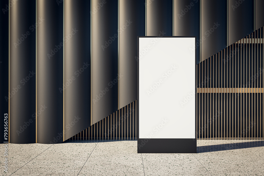 Poster modern designer wall with blank white mock up banner in empty underground interior. 3d rendering.