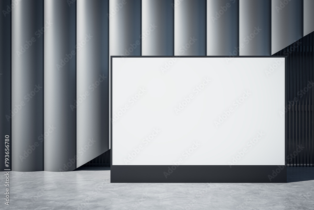 Poster modern designer wall with empty white mock up billboard in empty underground interior. 3d rendering.