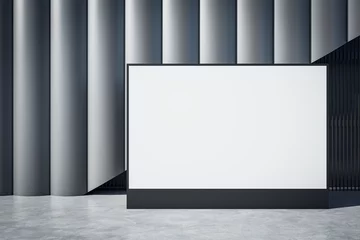 Zelfklevend Fotobehang Modern designer wall with empty white mock up billboard in empty underground interior. 3D Rendering. © Who is Danny