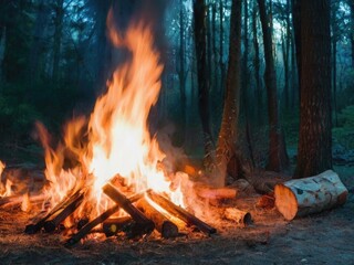 Bonfire in the forest, in summer.