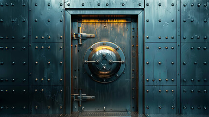 Closed steel bank vault door