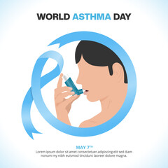 World Asthma Day background with asthmatic and inhaler - obrazy, fototapety, plakaty