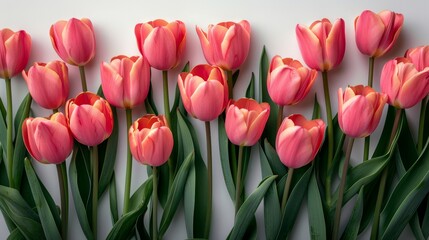 Vibrant Pink Tulips on White Background Generative AI