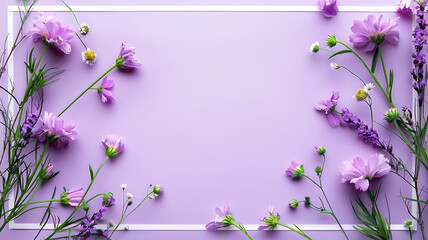 voilet background with flowery border - obrazy, fototapety, plakaty