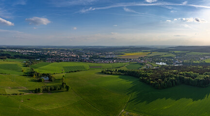 Aerial view of Czech highlands during spring