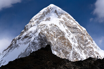 Detail of stunning Pumori mountain in the region of Khumbu, Nepal