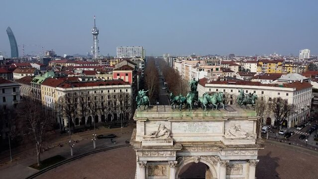 Arch of Peace Mediolan, Włochy Ujęcie z drona