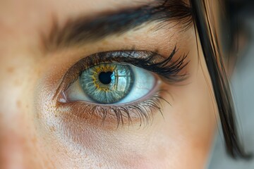 Obraz premium Close-up View of Woman's Eye with Heart-Shaped Pupil Expressing Joy Generative AI