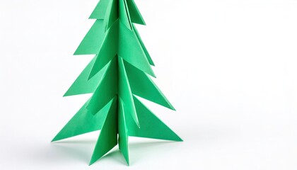 Fototapeta premium christmas xmas concept origami isolated on white background green christmas xmas tree of various size and color with copy space for your design for the December winter holiday