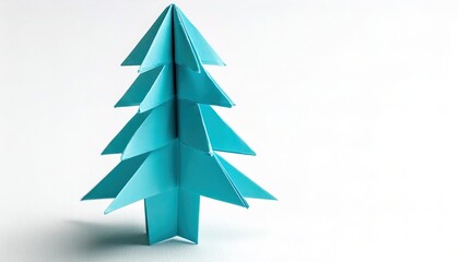 Fototapeta premium christmas xmas concept origami isolated on white background green christmas xmas tree of various size and color with copy space for your design for the December winter holiday