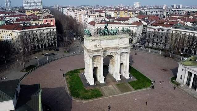 Arch of Peace Mediolan, Włochy Ujęcie z drona