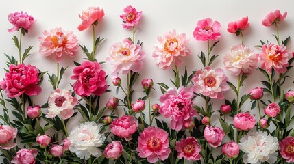 Top View of Peony Frame with Empty Center Space on White Background Generative AI