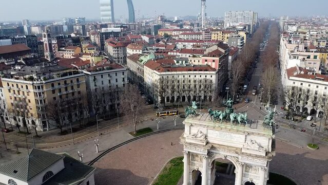 Arch of Peace Mediolan, Włochy Ujęcie z drona