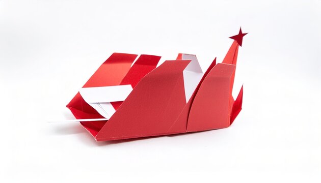 christmas xmas concept paper origami isolated on white background red christmas xmas satna clause sleigh with copy space for your design for the December winter holiday