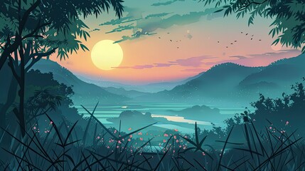 japanese landscape with anime style backgrounds