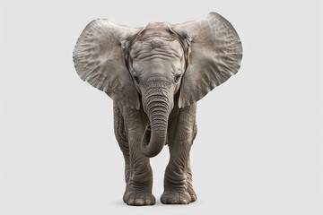 Playful baby elephant with floppy ears and a trunk, isolated on a transparent background