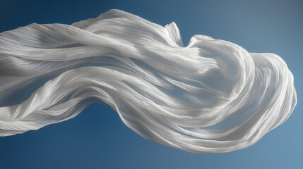 Ethereal White Silk Fabric Billows Against A Vivid Blue Sky