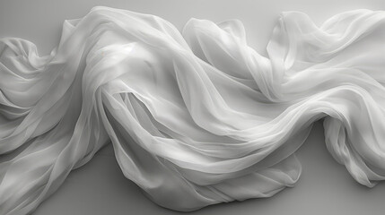 Gentle Light Plays On The Soft Folds Of Sheer Chiffon, Creating A Tranquil Scene Of Light And Shadow On White Fabric - obrazy, fototapety, plakaty