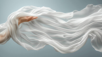 White Chiffon Fabric Levitated by an Invisible Hand