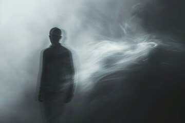 Sinister ghostly figure emerging from the shadows with a transparent white background