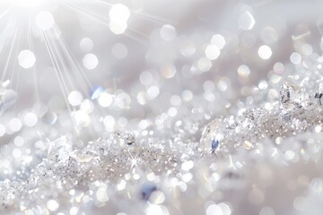 Sparkling diamond-like sparkles sparkling against a soft transparent white backdrop, adding a touch of opulence and allure