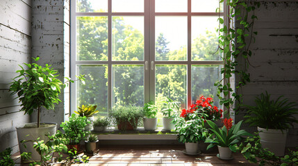 An indoor garden in corner window