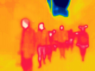 Walking along the paths of the park, piece of cake. Image from thermal imager device.