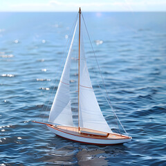 RC Sailboat Navigating Pristine Waters under a Blue Sky: Embodiment of Tranquility and Freedom
