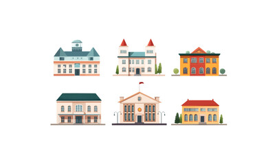 Vector house collection - Set of house designs in front view. Flat design illustration