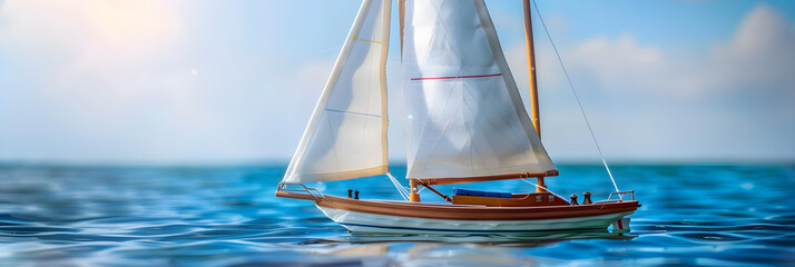 RC Sailboat Navigating Pristine Waters under a Blue Sky: Embodiment of Tranquility and Freedom